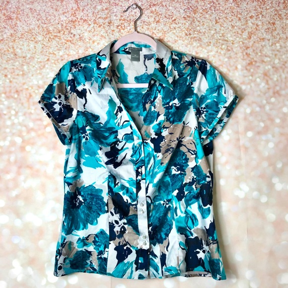 Ann Taylor Tops - Ann Taylor Blue Floral Button Up Blouse